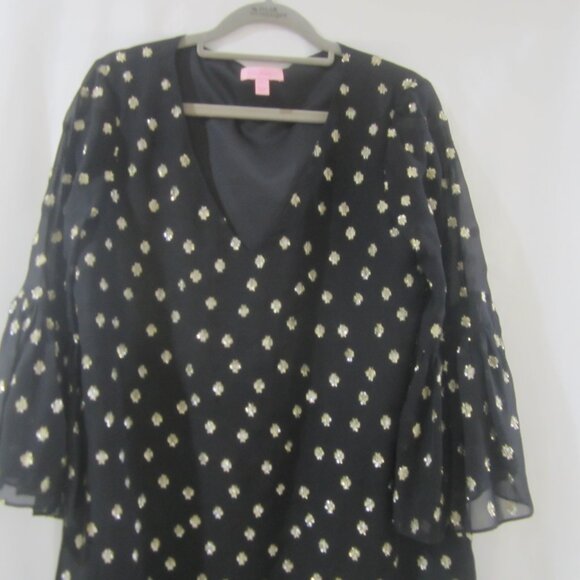 Lilly Pulitzer 4 Caroline Silk Tunic Dress Gold Metallic - Picture 3 of 8